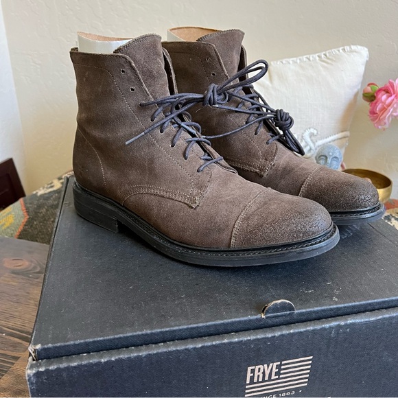 FRYE Cap Toe Lace Up Boots Burnished Brown Men’s US8.5D - Picture 3 of 17